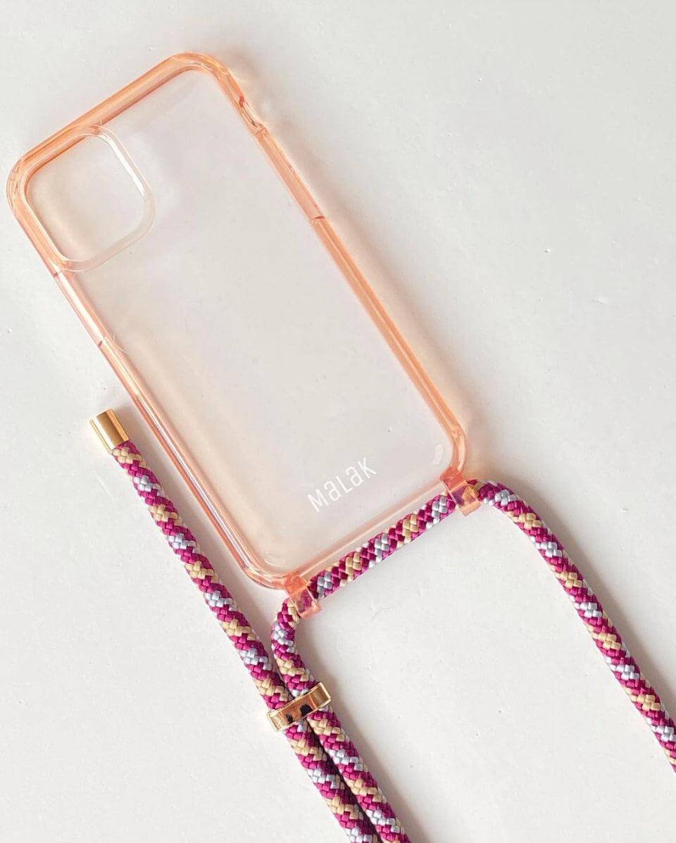 Funda de lujo para teléfono con cordón, estuche transparente con detalles de cordón colorido.