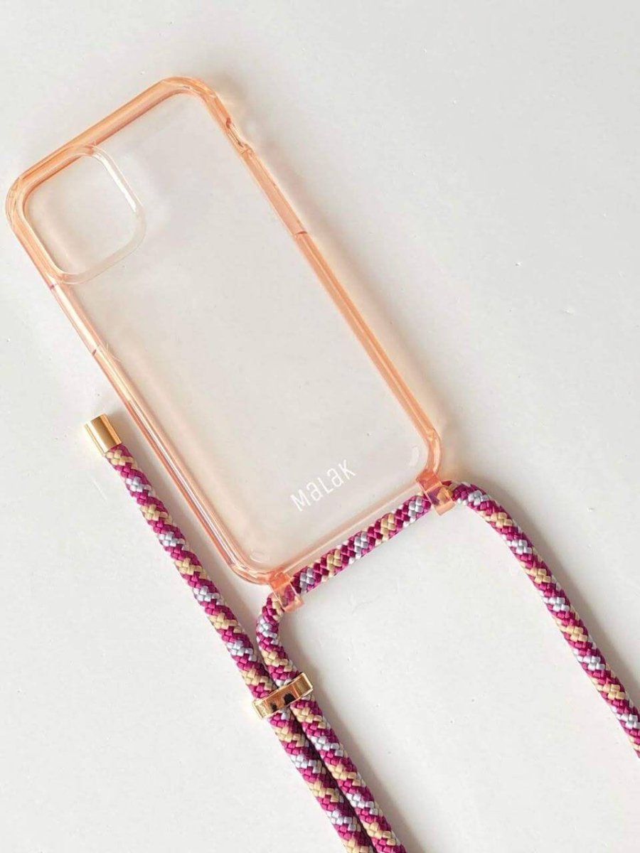 Funda de lujo para teléfono con cordón, estuche transparente con correa ajustable de colores.