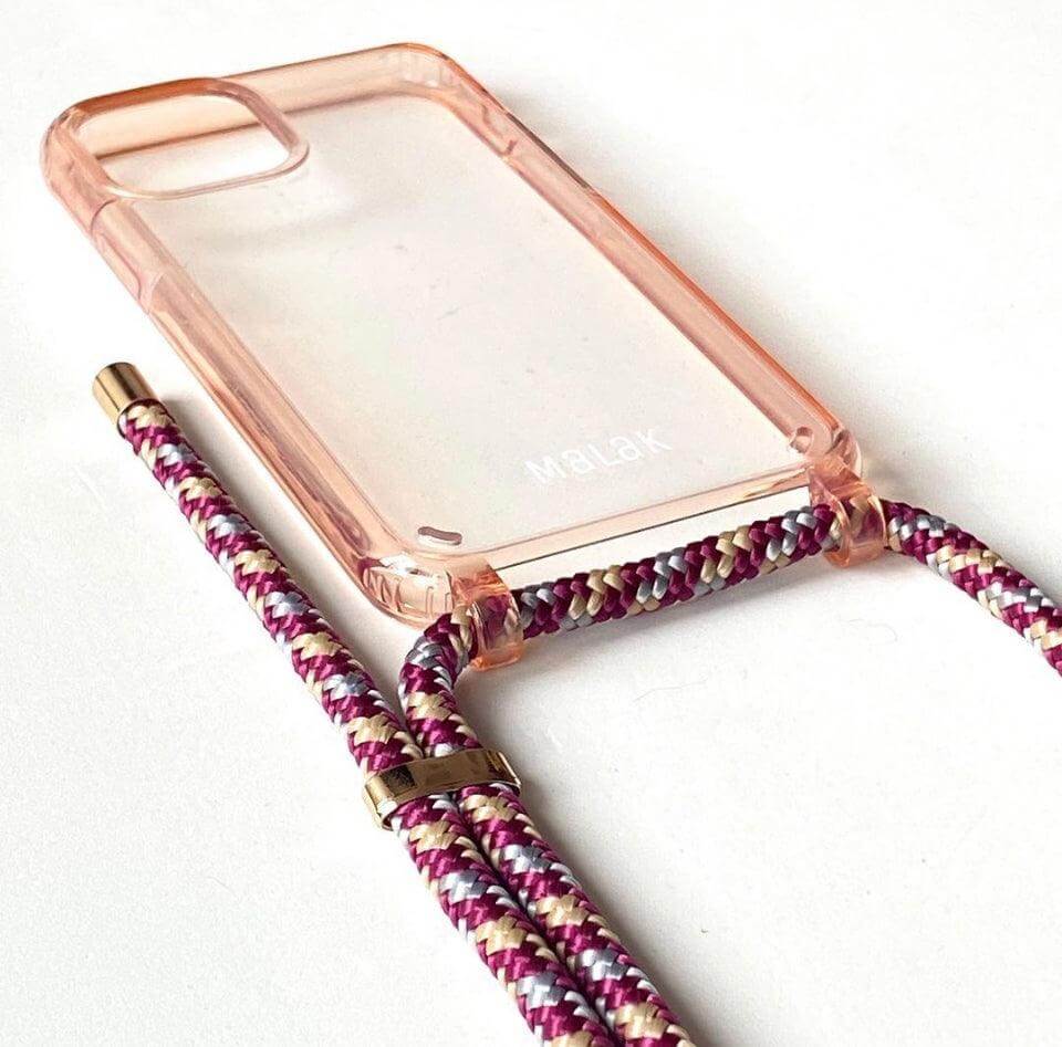 Funda de lujo para teléfono con cordón, estuche transparente con correa trenzada elegante para iPhone 15.