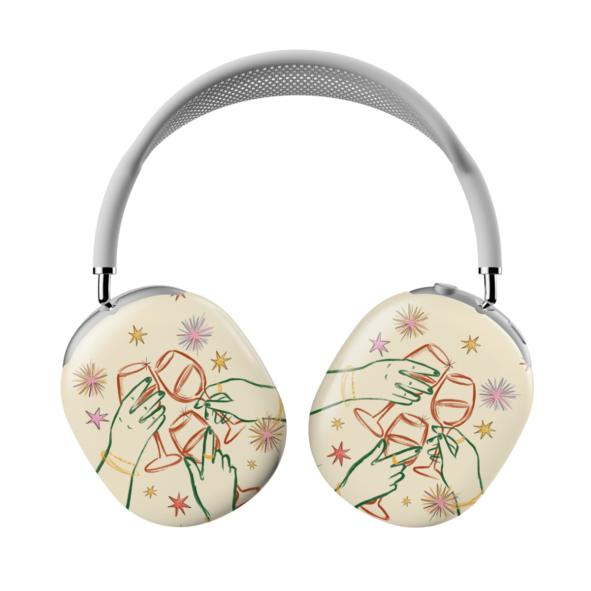 funda para AirPods Max polka dot con diseño de copas brindando y estrellas, estilo moderno y protector.