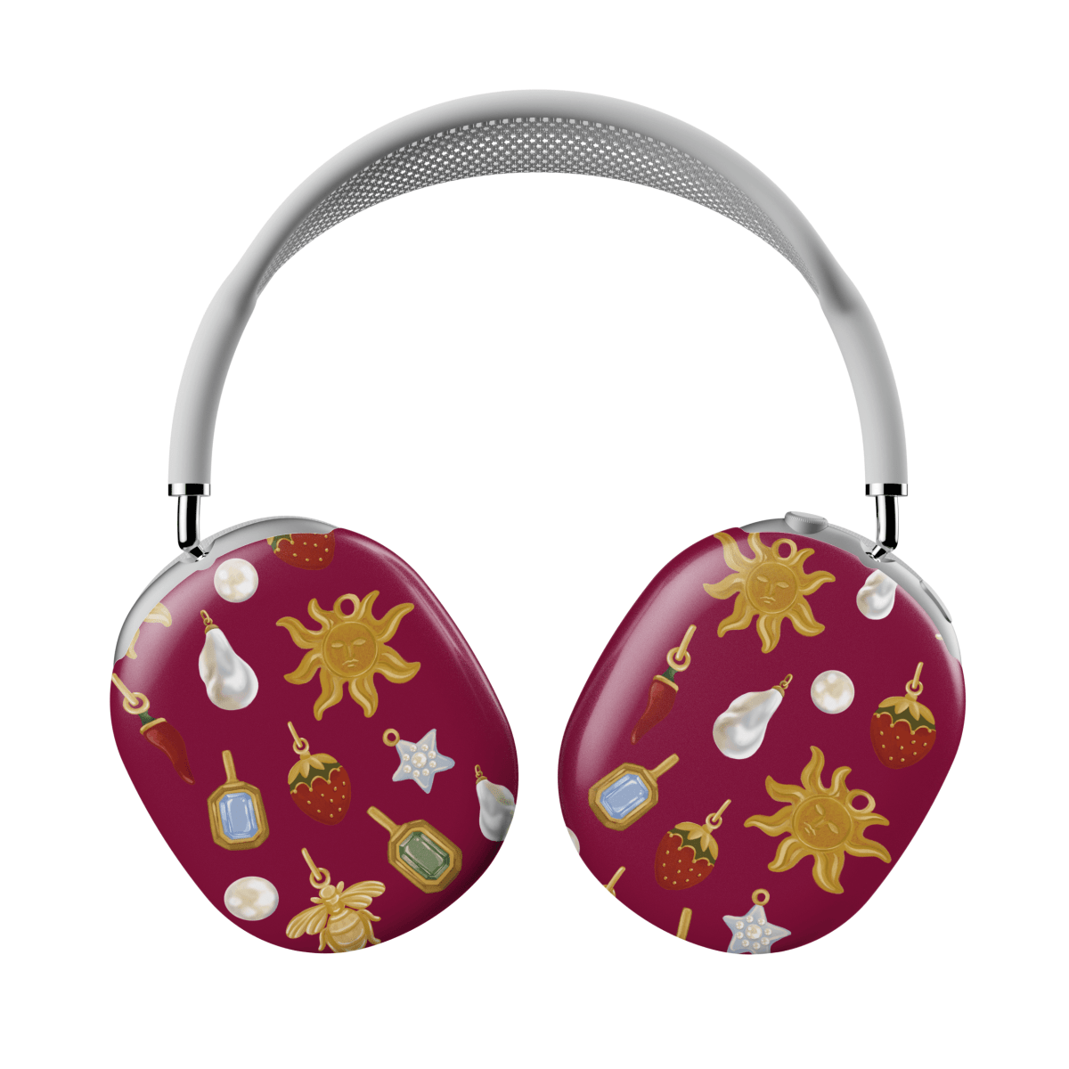 Funda personalizada para AirPods Max con diseño en lunares y estampado exclusivo en color burdeos.
