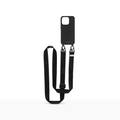 Funda de lujo para teléfono móvil con correa cruzada ajustable y material TPU duradero en color negro.