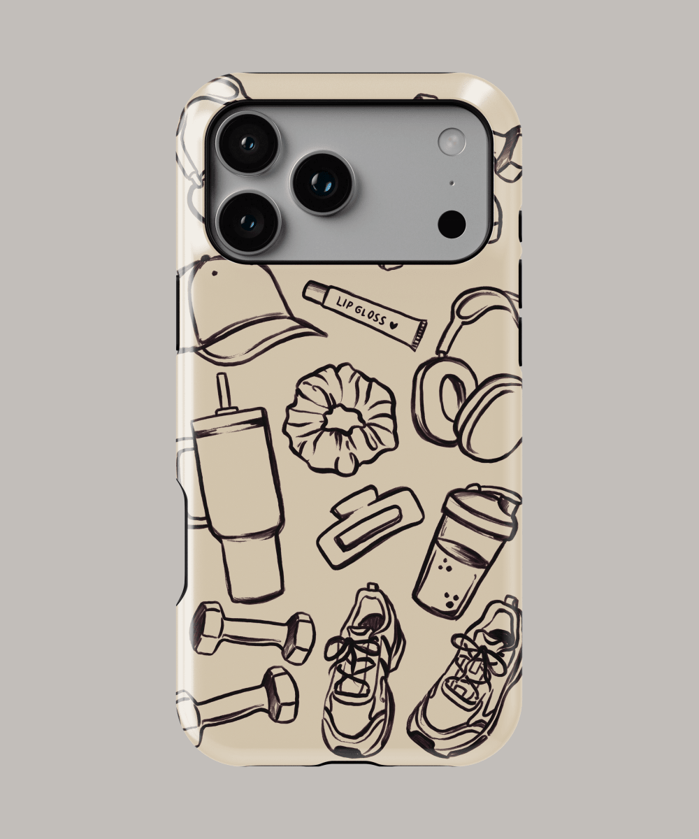 Funda iPhone resistente personalizada con diseño de gimnasio y actividades fitness.