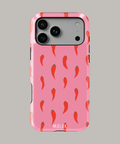 Fundas personalizadas para iPhone con diseño de chiles en fondo rosa, resistentes y con estilo.