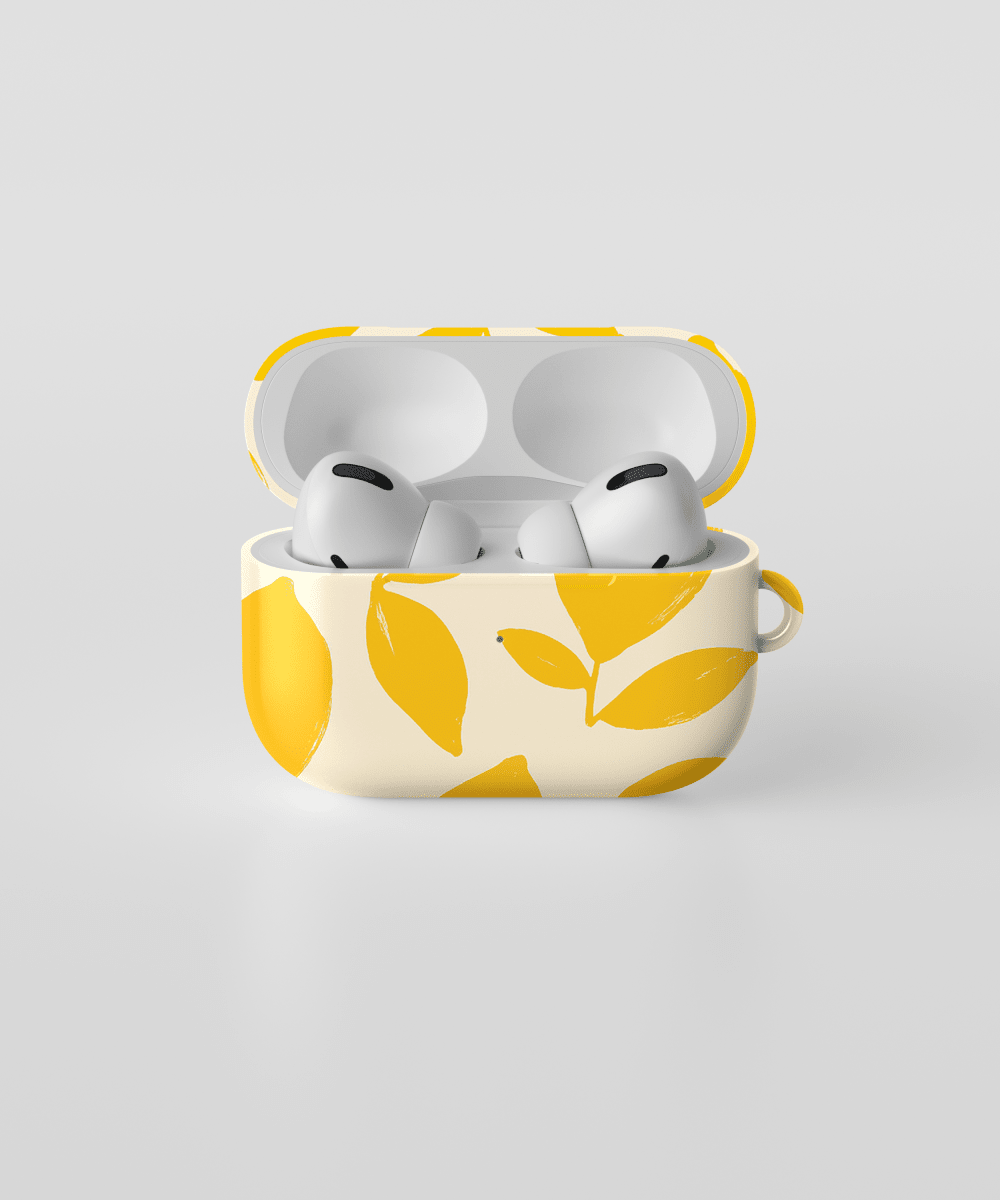 Funda para AirPods diseño limón con hojas amarillas, ideal para proteger tus audífonos y mantener estilo.