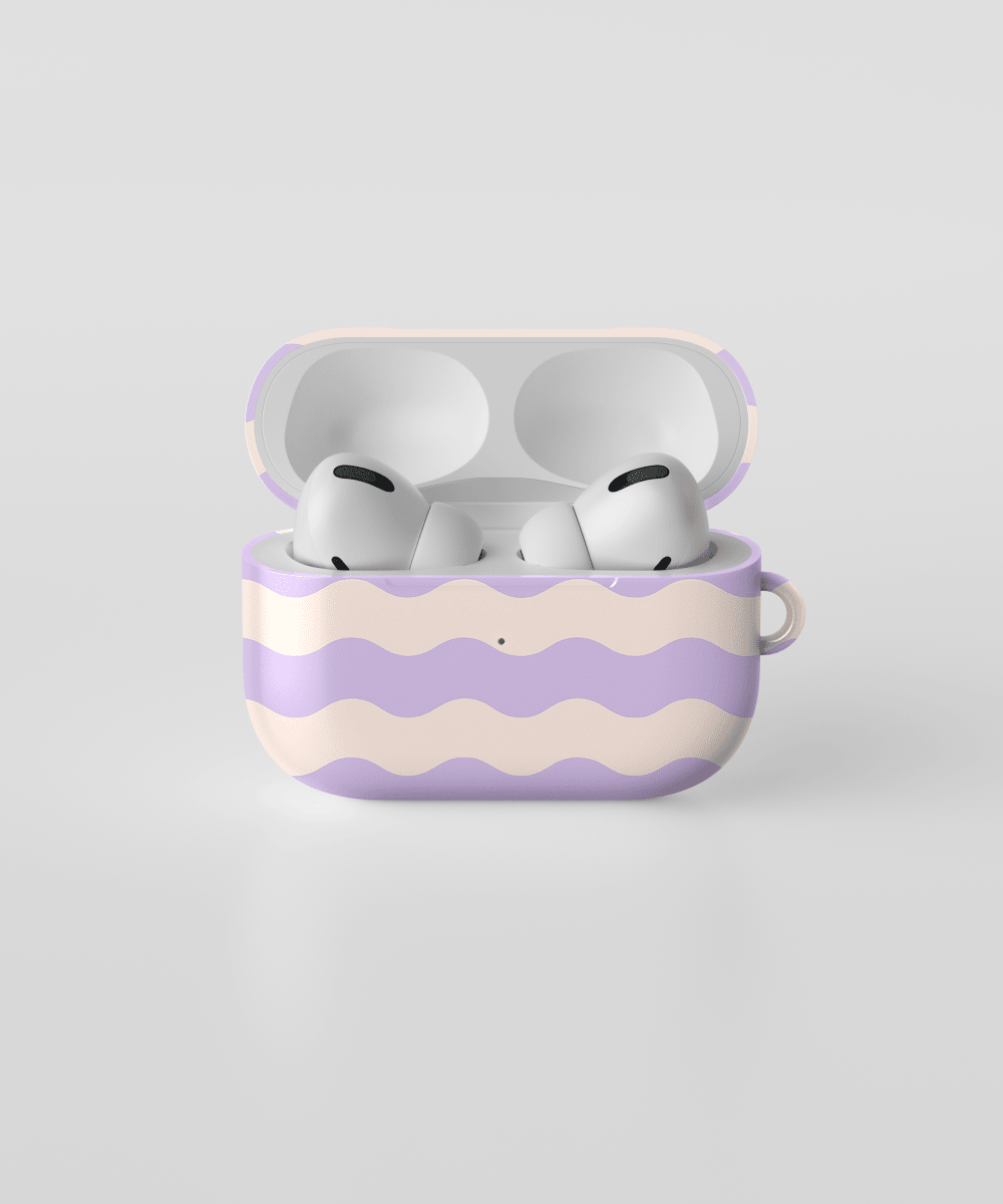 Fundas para AirPods Marea Lila en color morado con diseño de olas, ideal para protección y estilo.