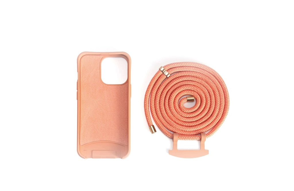 Funda de teléfono 2 en 1 con cordón de lujo en color naranja y cordón trenzado.