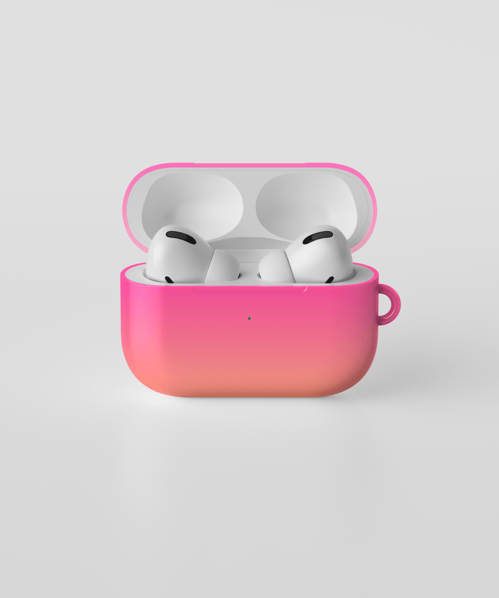 Funda para AirPods rosa con diseño moderno y elegante, perfecta para proteger tus audífonos.