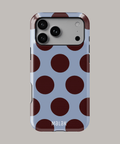 Funda de iPhone con diseño de lunares en color azul y marrón para máxima protección y estilo.