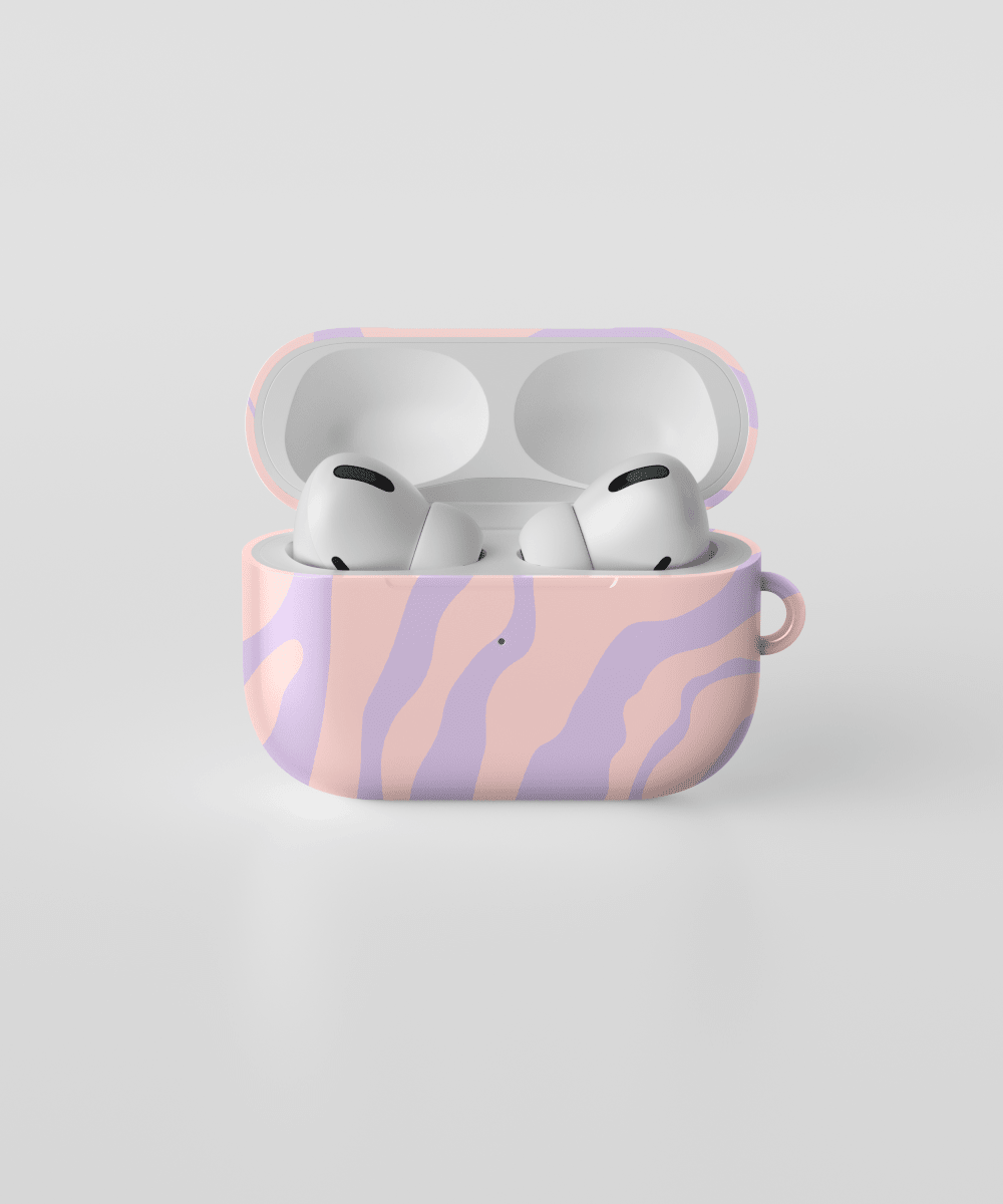 Fundas de AirPods con diseño impreso tipo cebra en colores pasteles, ideales para proteger y estilizar tus audífonos.