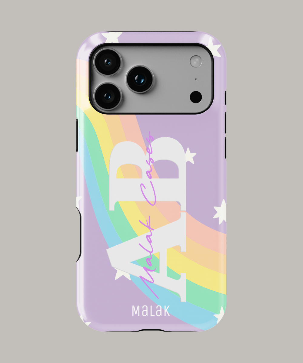 Funda personalizada para iPhone con diseño de arcoíris y estilo moderno, Malak Cases.