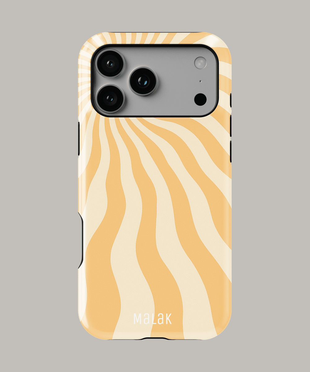 Funda personalizada para iPhone con diseño de rayas amarillas, resistente y protectora.