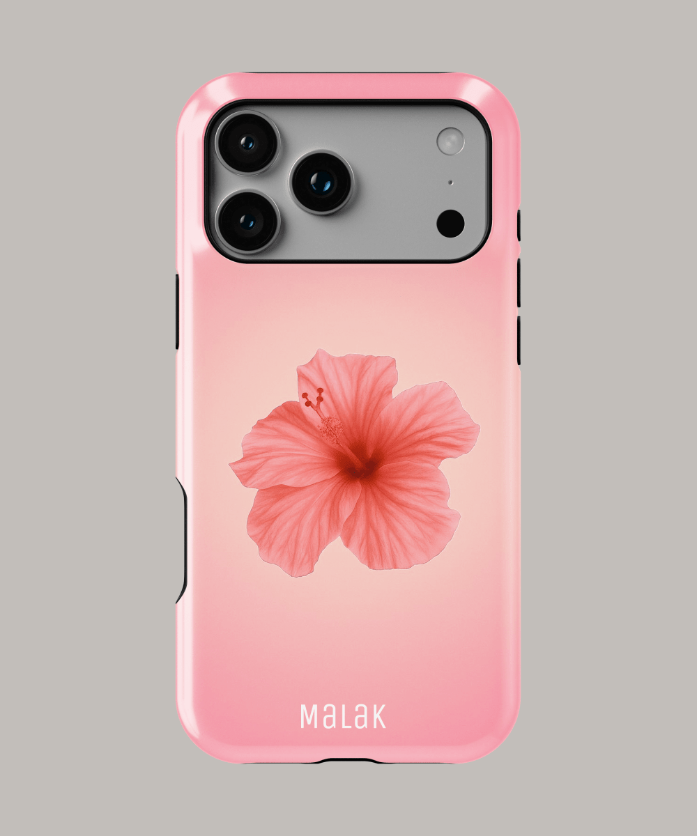 funda personalizada iPhone tropical con diseño de flor rosa