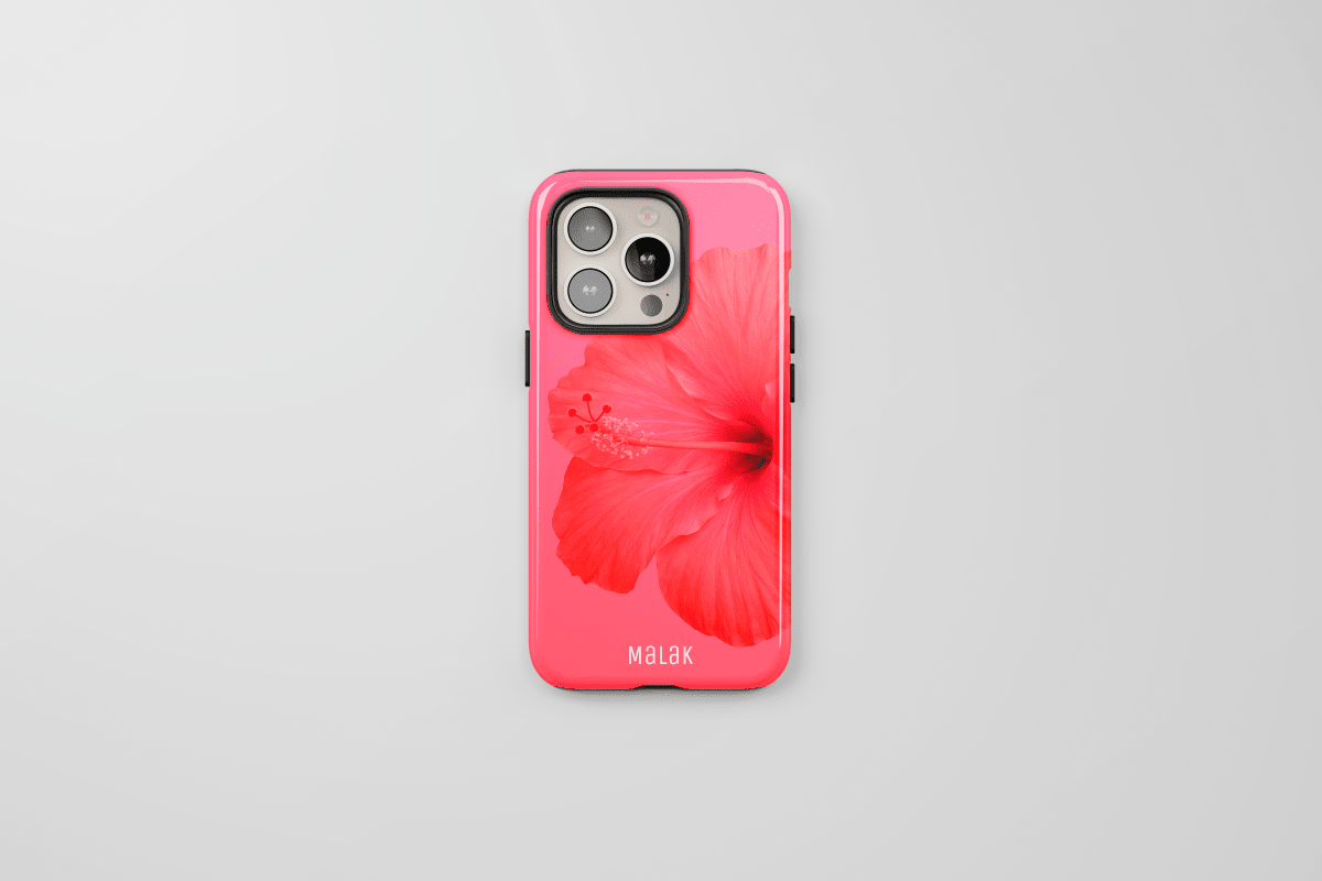 funda personalizada iPhone Tropical Flower en color rosa con diseño de flor