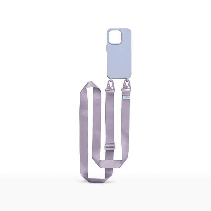 Funda elegante Violet con correa de lujo en color lila, diseñada para teléfonos móviles.