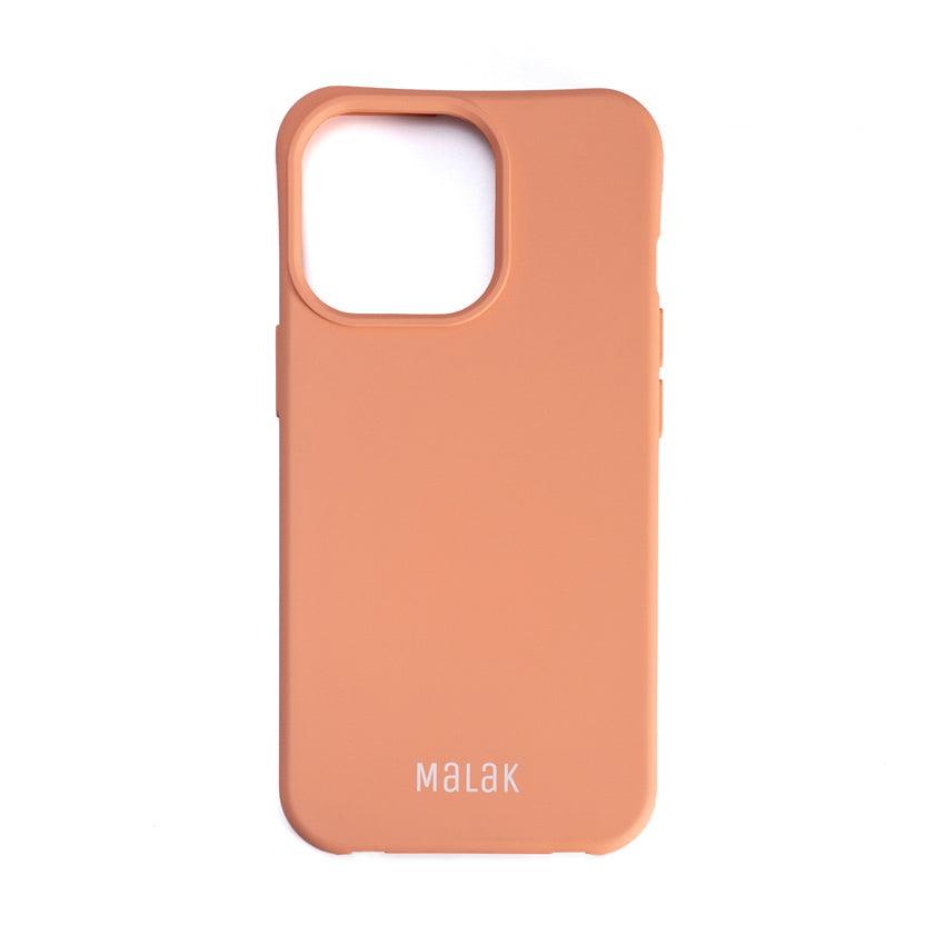 Funda de teléfono 2 en 1 con cordón de color naranja, diseño de silicone suave y tacto aterciopelado.